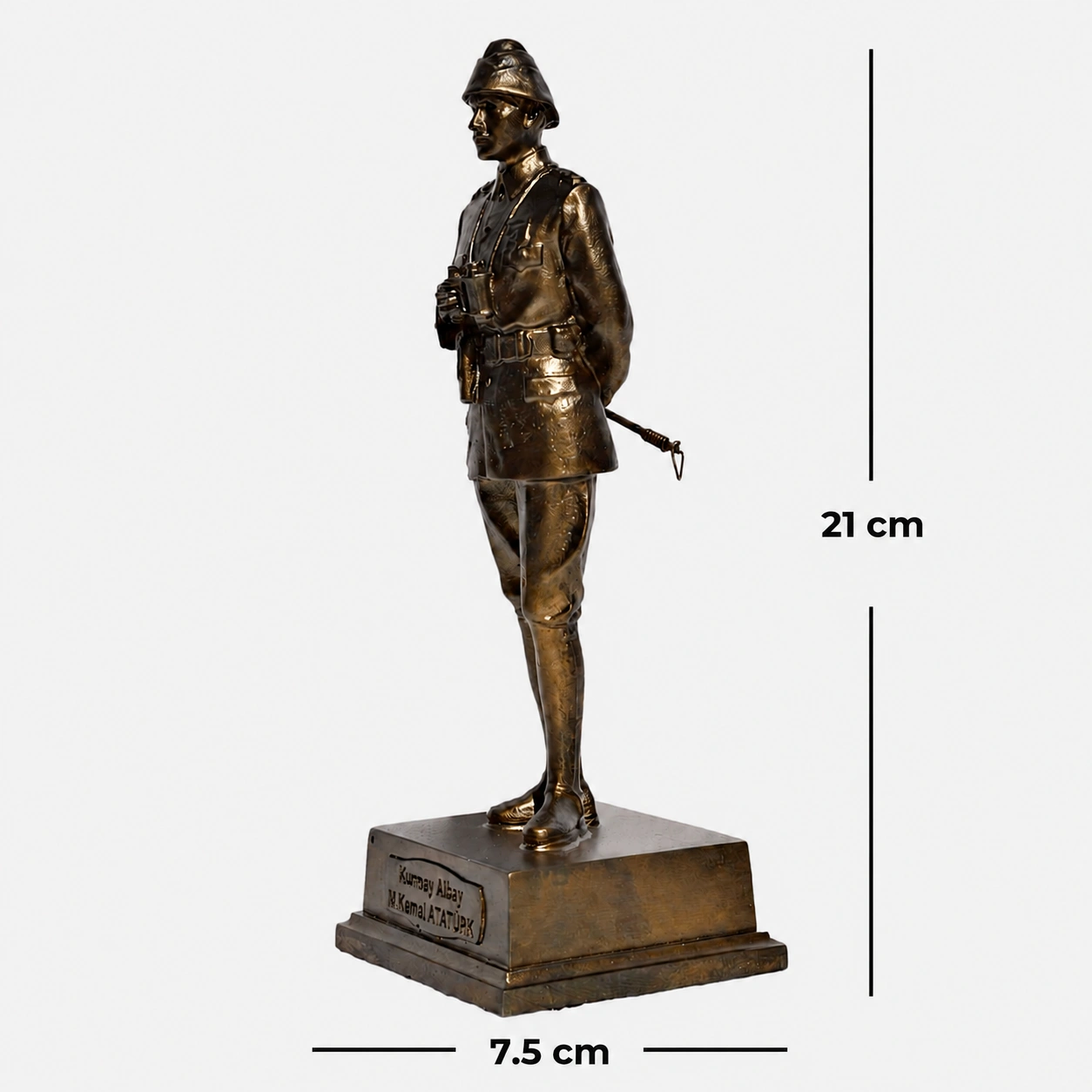 21 cm antik bronz Kurmay Albay Atatürk Heykeli Biblo büyük boy ön görünüm
